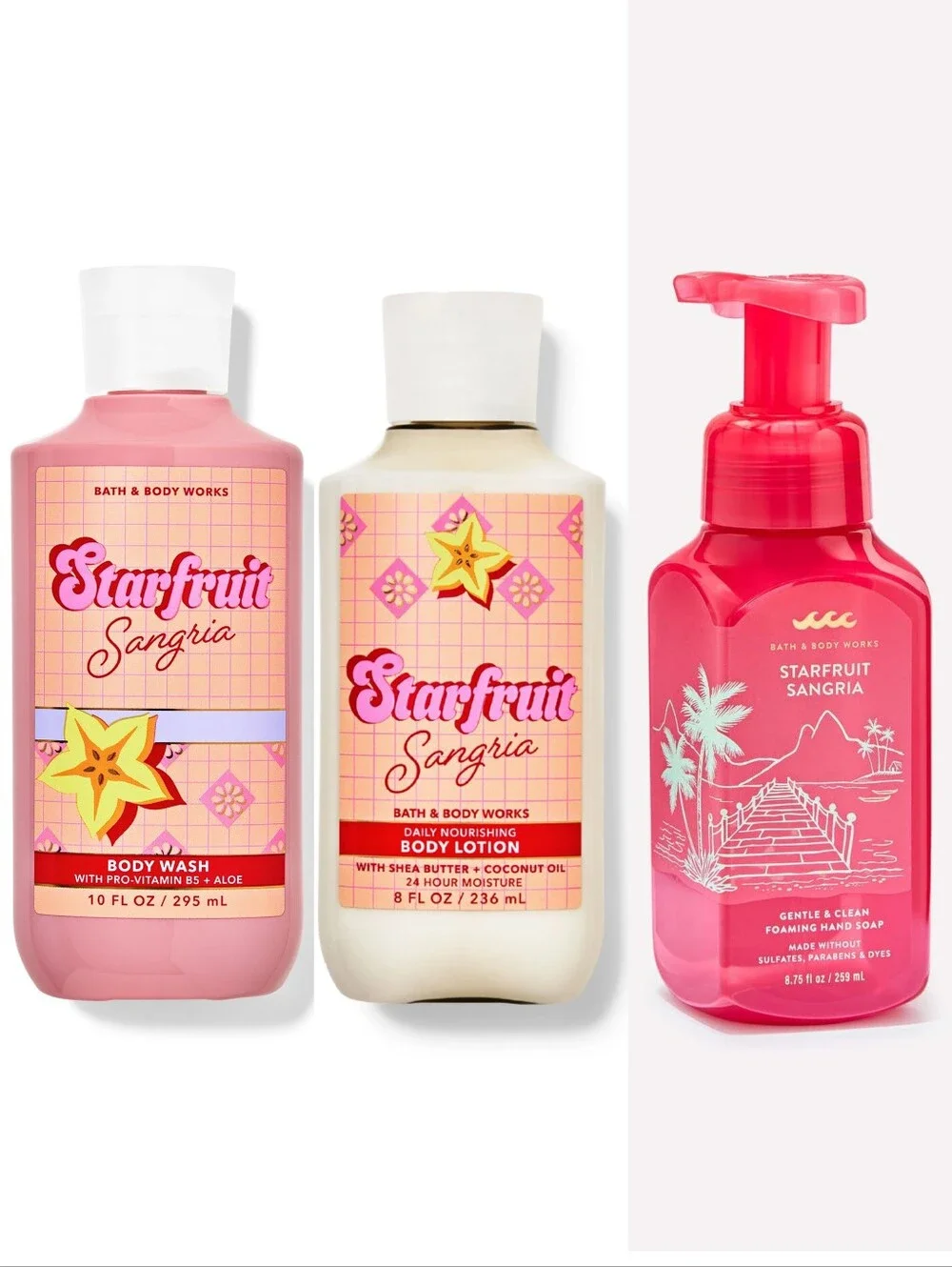 Bath & Body Works Starfruit Sangria Body Wash, Lotion & Foaming Soap 3pc Set NEW